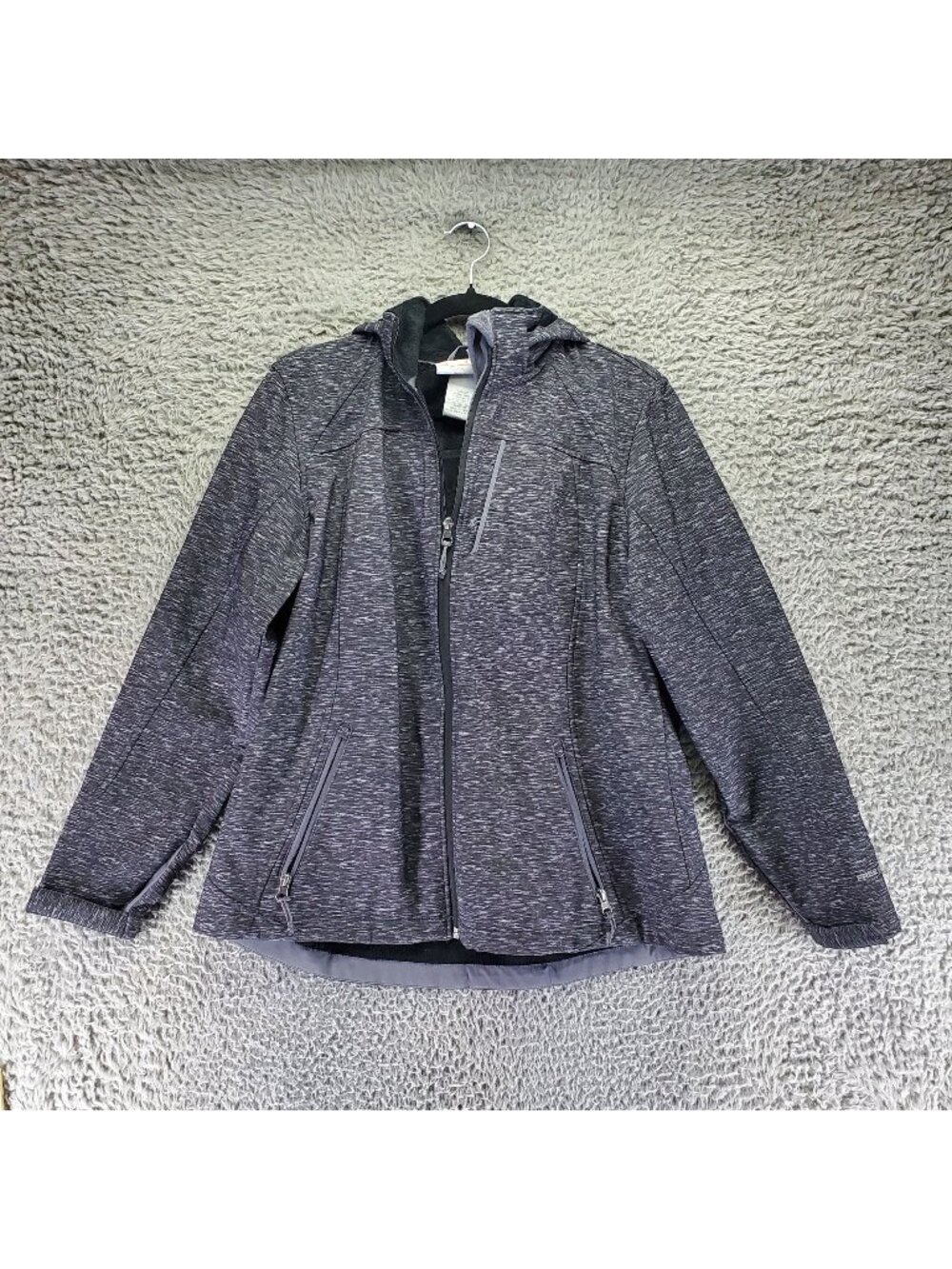 Free Country Jacket Womens Large Gray Hooded Softshell Jacket With Faux Fur Lini